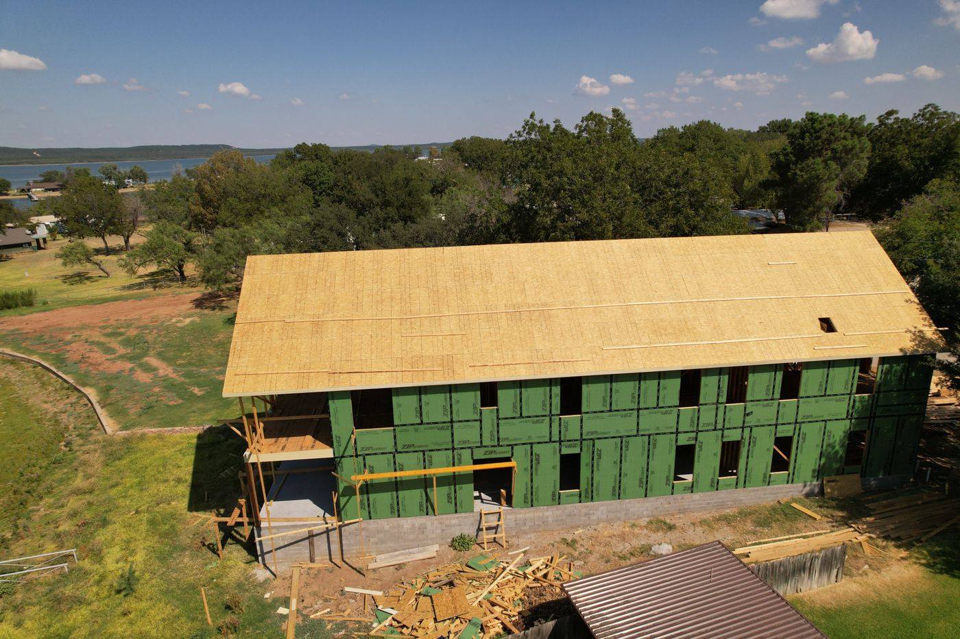 ZIP System sheathed walls and roof decking on the custom home